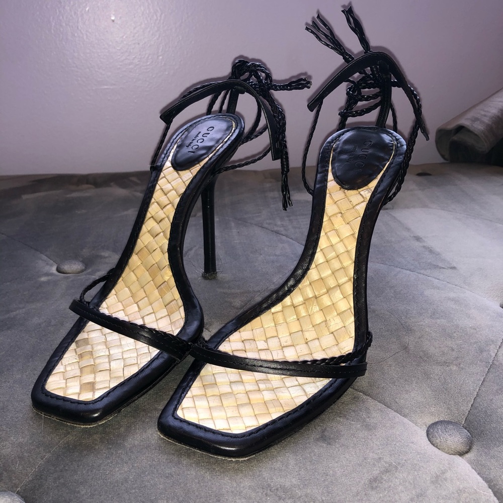 Vintage Gucci Woven Sandal Heels
